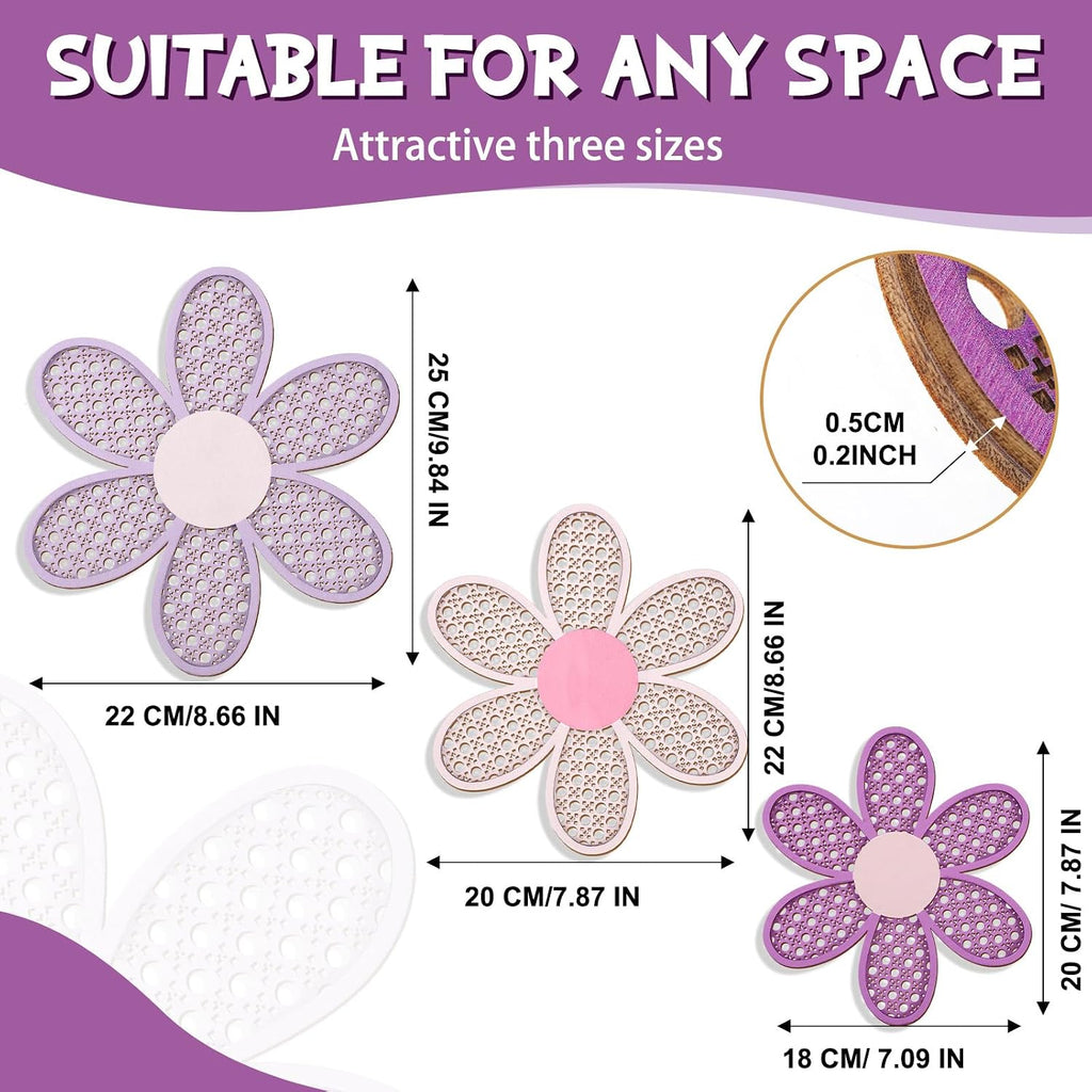 Maitys 3 Pcs Boho Daisy Flower Wall Decor Nursery Art, Pink, Purple