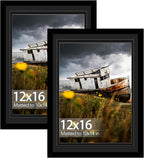 12x16 Double Floating Mat Wood Picture Frame, for 30 x 40cm Diamond Art Painting with Double 10x14 Black Mat, 10x14 Matted Frame with Shatter Resistant Plexiglass, 2 Pack, Black