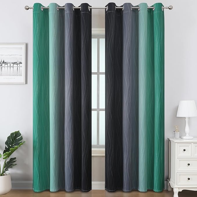 Estelar Textiler Black and Green Ombre Blackout Curtains - Image 2