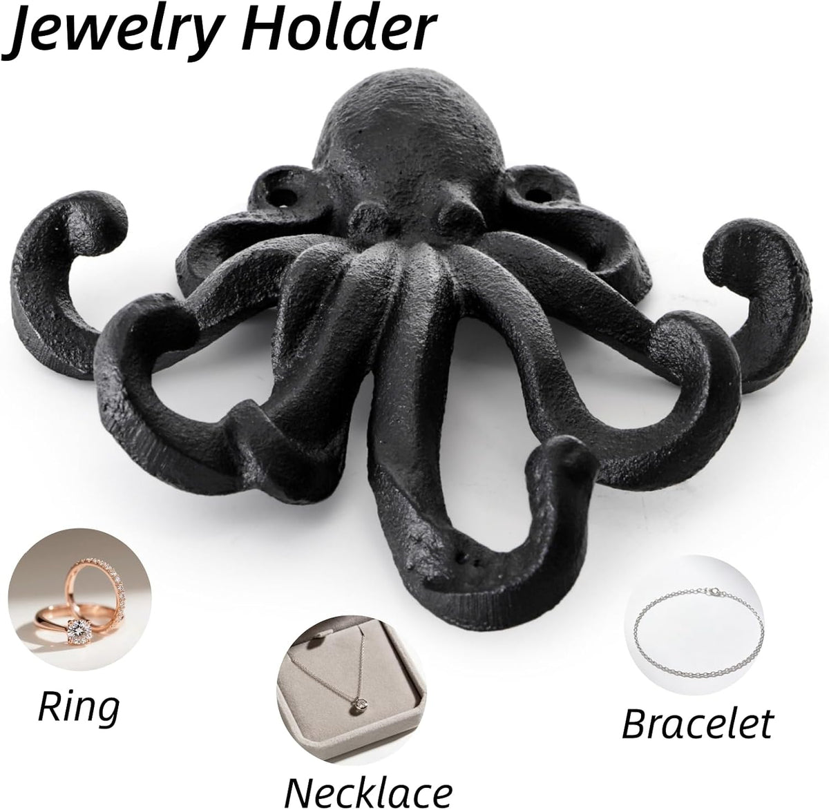 Dicunoy 2 Pack Heavy Duty Octopus Hooks, Cast Iron Wall Mounted Key Holder, Nautical Towel Hook Decorative Coat Hangers with Screw for Bags Purses Scarves Home Decor, 6" H