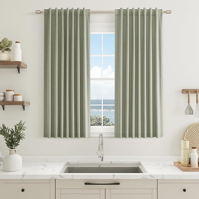 Sage Green 100% Blackout Curtains 45 Inch Length 2 Panels Set by Guken