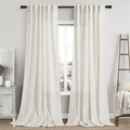 Cream Linen Curtains 96 Inches Long 2 Panels Set Back Tab Rod Pocket Semi Sheer by Nanspring