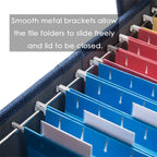 File Organizer Box - Set of 1 Collapsible Decorative Linen Filing Storage Hanging File Folders with Lids Office Cabinet Letter Size Navy Blue (14x9.3x10.8 inch)