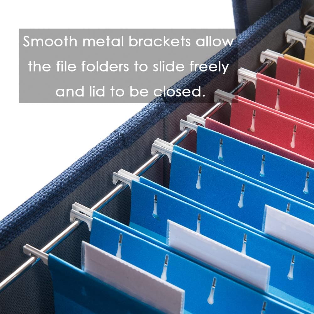 File Organizer Box - Set of 1 Collapsible Decorative Linen Filing Storage Hanging File Folders with Lids Office Cabinet Letter Size Navy Blue (14x9.3x10.8 inch)