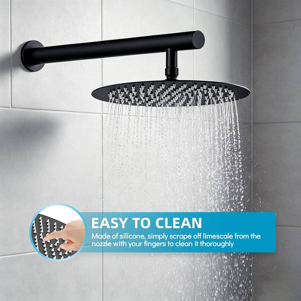 HUCKLE Matter Black Shower Faucet Set, 10 Inch Round Rainfall Shower System