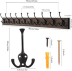 IBosins Vintage Wall Mounted Coat Rack, 34" Long with 10 Black Tri-Hooks