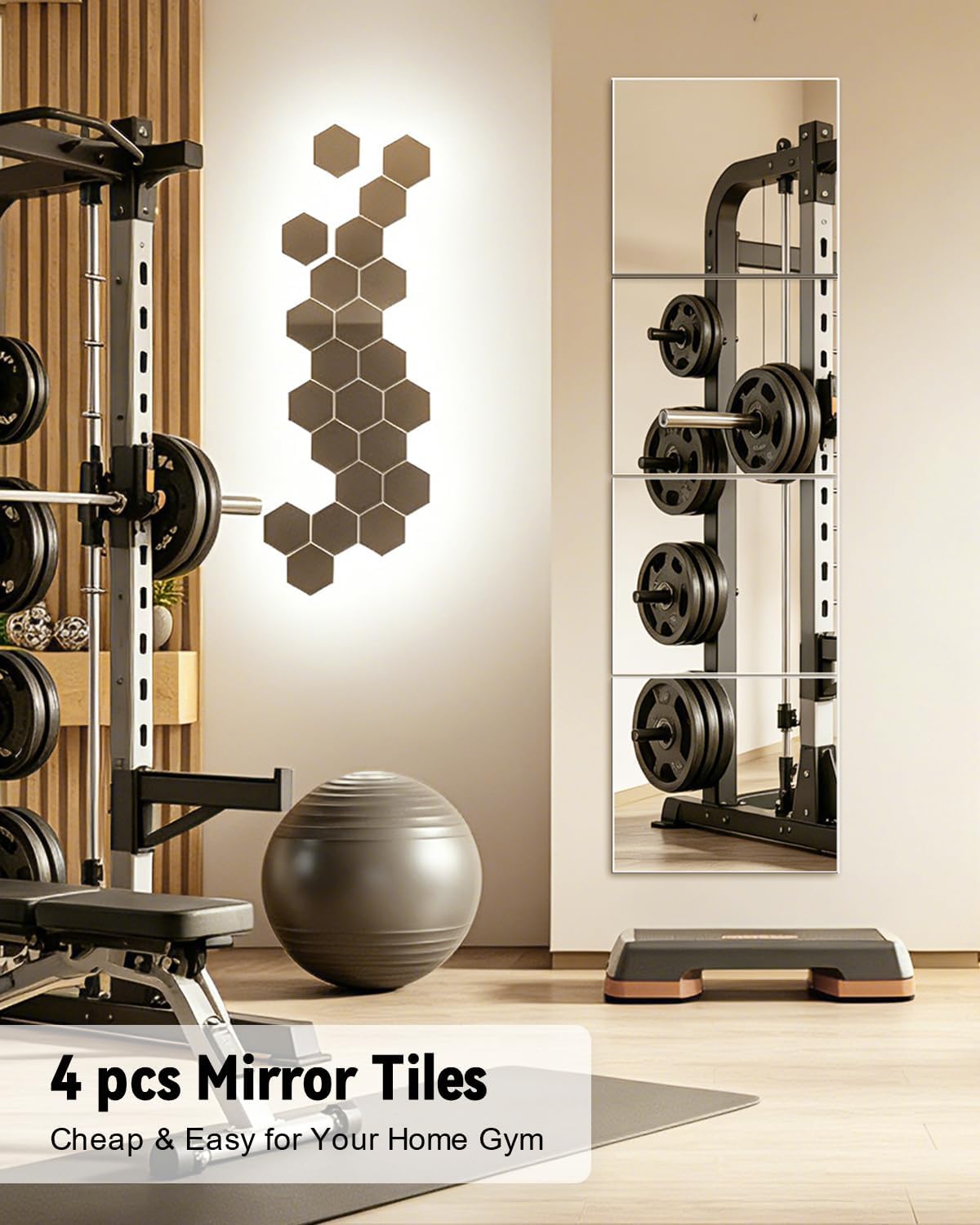Full Length Wall Unbreakable Mirror Tiles12'' x 12'' x 4PCS