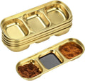 6 Pcs Soy Sauce Dish, Divided Dip Bowls with 3 Compartment, Seasoning Dipping Sauce Plate, Stainless Steel Serving Tray (Golden)
