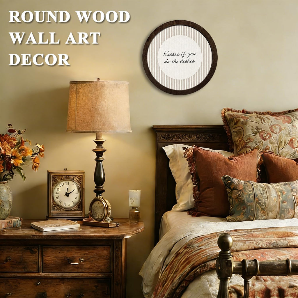 CFFJLHN Funny Kitchen Decor, Neutral Kitchen Round Wooden Wall Art Kisses If You Do Dishes Aesthetic Artwork Rustic Quirky Round Hanging Wall Decor Retro Dish For Kitchen Apartment, 10x10 Inch