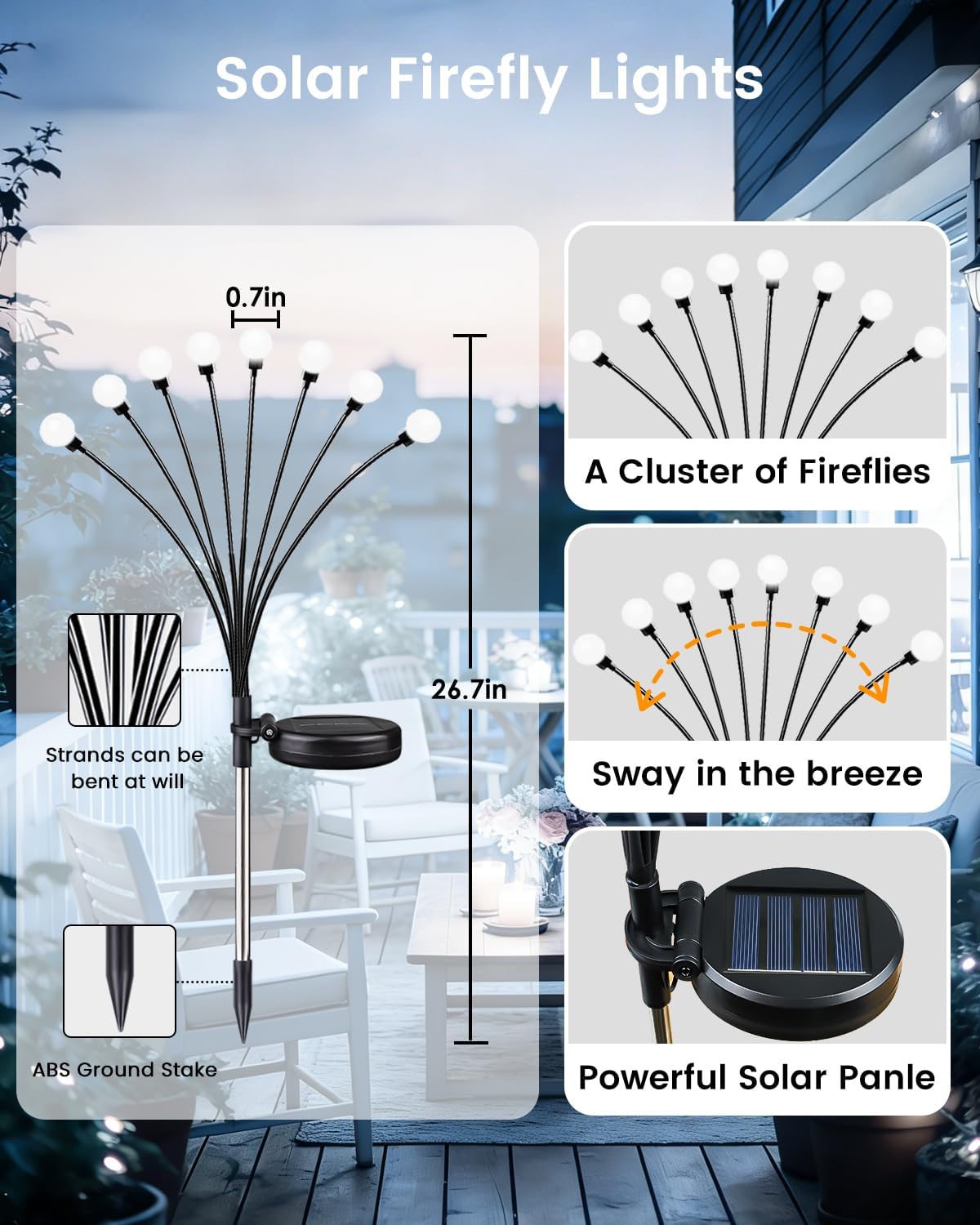 OZS 6 Pack 48 LED Solar Garden Lights, Solar Firefly Lights Outdoor