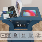 FROMJBEST End Tables Living Room, End Table with Charging Station Navy Blue