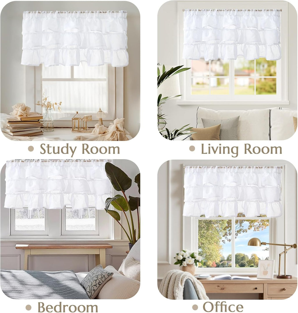 jinchan Ruffled Valance Curtain Shabbychic Farmhouse 18 Inch 1 Panel White