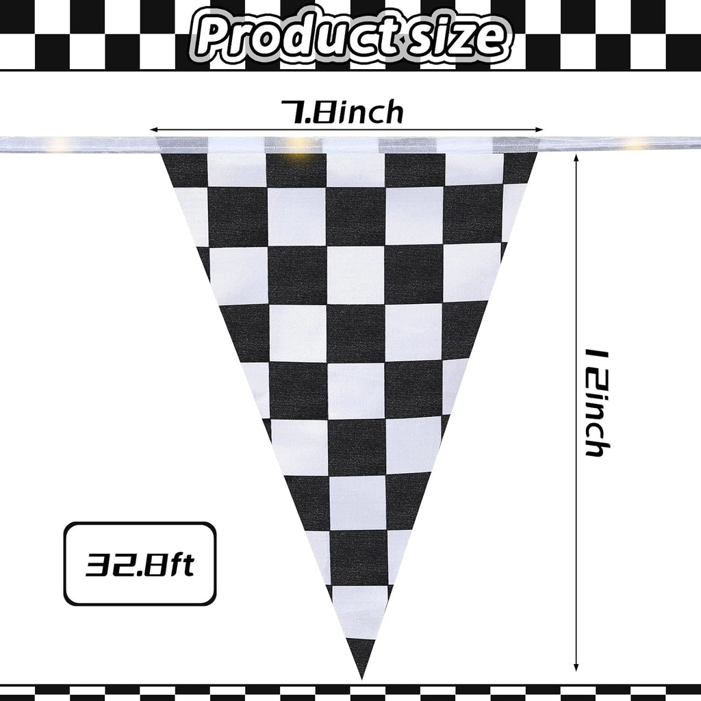 Aurelema Light Up Checkered Flag Banner, 32.8 ft, 8 Light Modes