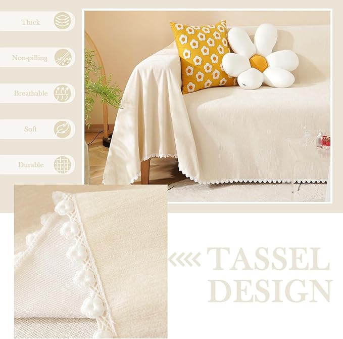 HANDONTIME Beige Couch Covers for 3 Cushion Sofa - Image 2