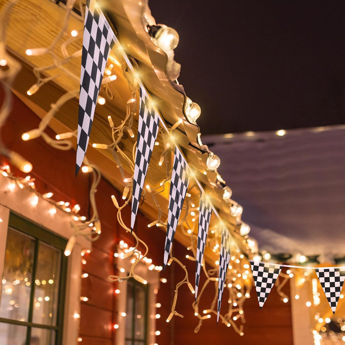 Aurelema Light Up Checkered Flag Banner, 32.8 ft, 8 Light Modes