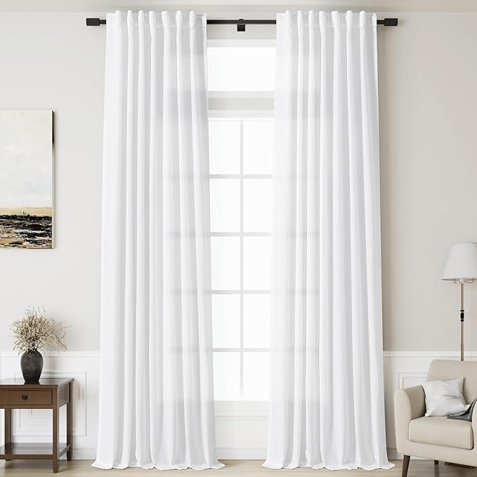 Nanspring White Linen Curtains for Living Room Extra Long Back Tab Curtains 125 by Nanspring