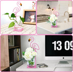 Tabletop Pink Flamingo Planter Propagation Station, Glass Vase Metal Stand