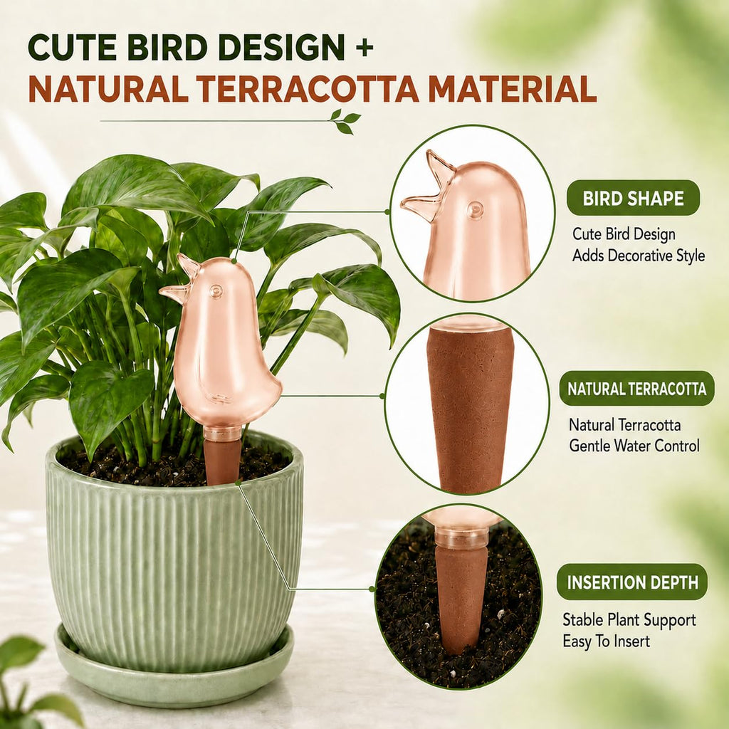 4 Pack Self Watering Spikes for Indoor Plants, Plant Watering Devices with Bird Shape, Automatic Irrigation Spikes for Potted Plants, Vacation Plant Waterer System (Red)