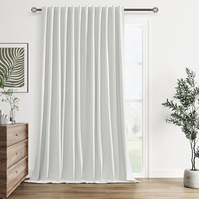 Guken White 100% Blackout Linen Curtains 100 Inch Wide by 90 Inch by Guken