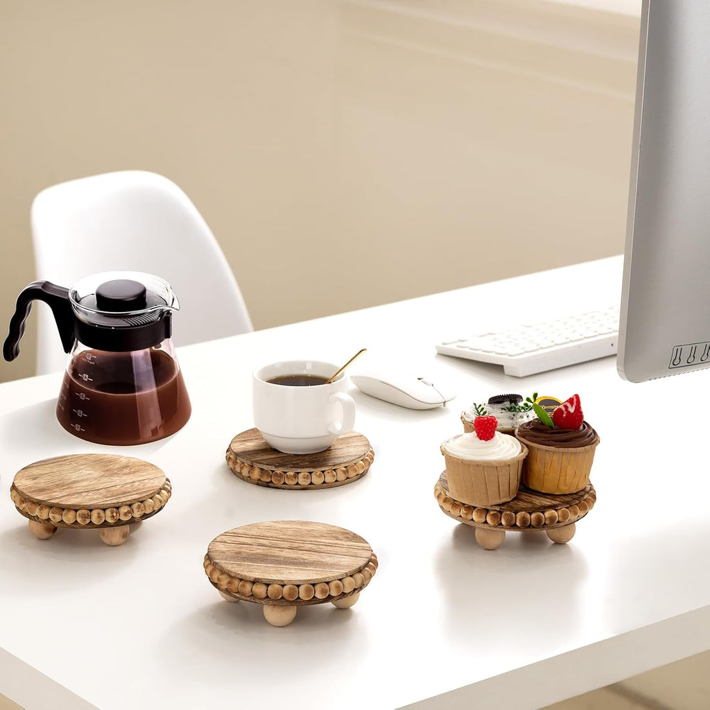 HouseJoy 2pcs Wood Risers for Display, Round Stand for Distressed Decor