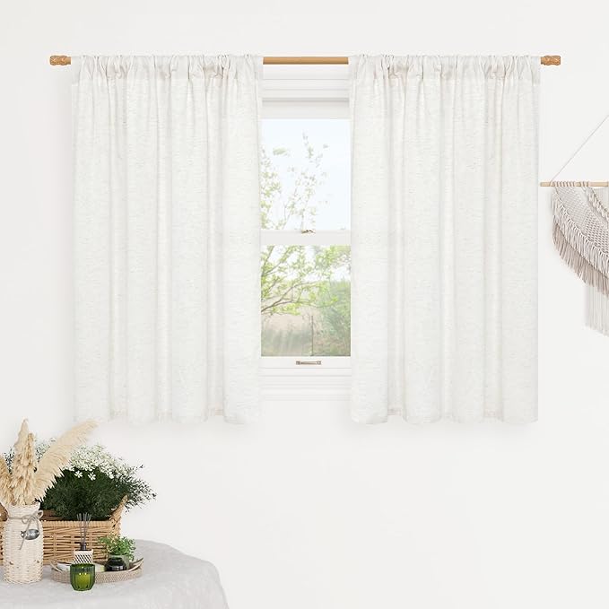 LAMIT Ivory White Linen Curtains 48 Inch Length, Faux Linen Textured Light by LAMIT