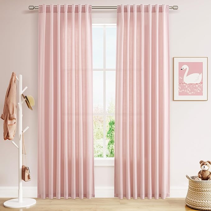 Nanspring Pink Linen Curtains 84 Inch Length 2 Panels Set by Nanspring