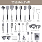 Kikcoin 43 PCS Silicone Kitchen Utensils Set, Cooking Utensils Set, Gray