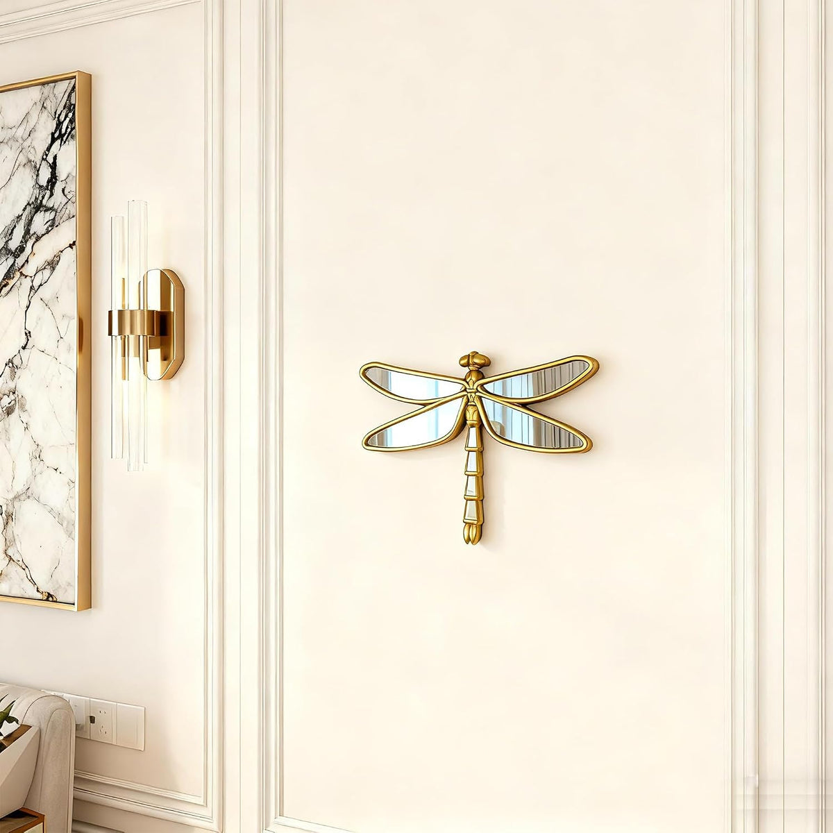 Decorative Golden Dragonfly Wall Mirror
