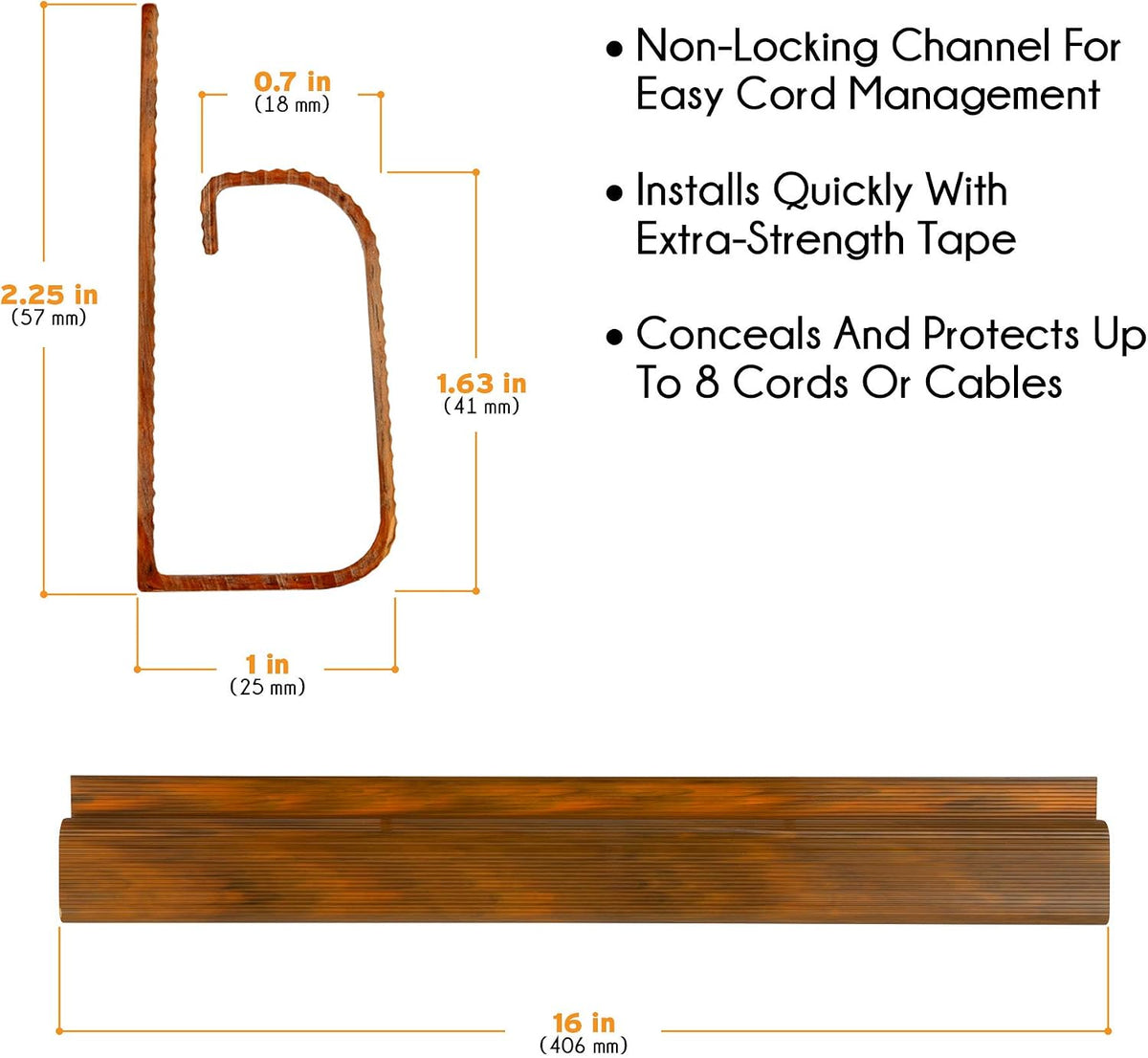 Cable Management Kit - 5-Pack 16-Inch J Channel Wire Organizers for Cords - Easy to Install Cord Hider Kit for Desk, Office, and Kitchen Use - Cable Management Under Desk by Simple Cord (Brown)