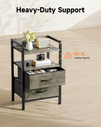 Lazzanto Nightstand with Rear Charging Station, LED Light, 2 Drawers, Grey