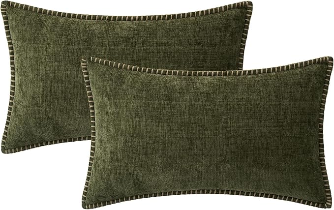 MIULEE Pack of 2 Couch Throw Pillow Covers 12x20 Inch Olive Green Farmhouse - Image 6