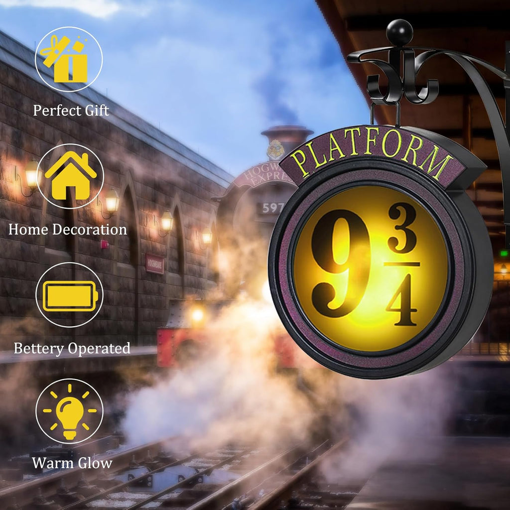 Vintage Hanging 9 3/4 Night Light, Platform 9 3/4 Sign Wall Light, Home Decor 9 ¾ Sign Lights Led Lamp Decoration, Halloween Christmas Gift for Movie Lovers and Fans