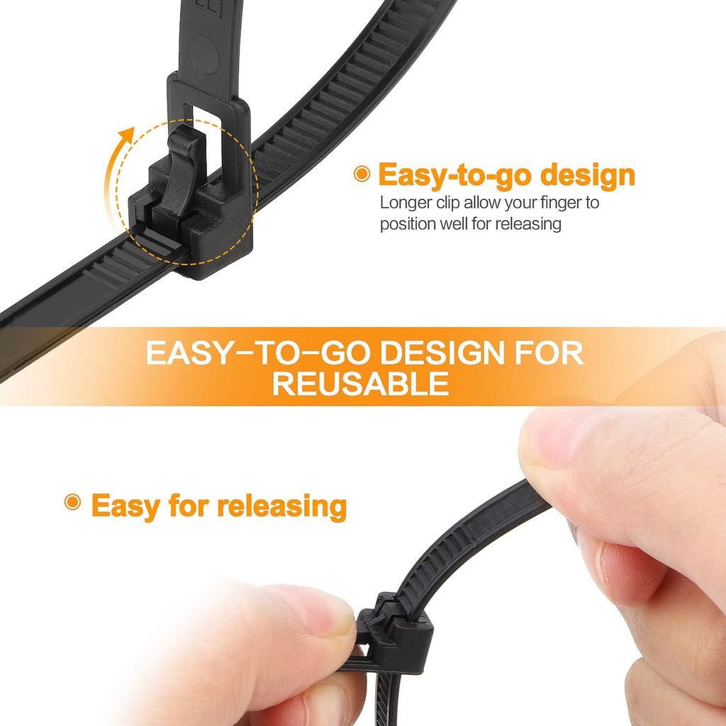 100 Pack Reusable Zip Ties Assorted Sizes 6 8 10 12 Inch Black Cable Ties