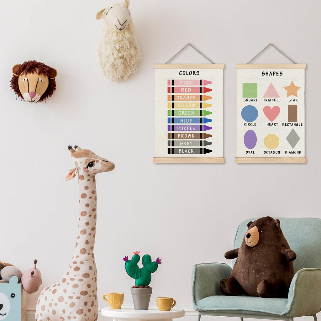 Supwhd Shapes Colors Posters for Classroom Wall, Shapes Colors Learning Poster Hanger Frame Wall Decor for Classroom Nursery Kids Room Playroom Preschool Decor, 12x16 Set of 2