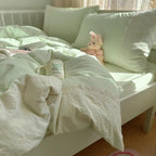 VM VOUGEMARKET Green White Checked Comforter Set Full 3 Pieces Lace Bedding Set Simple Cozy Mini Plaid Gingham Comforter Quilt with 2 Lace Pillowcases for Girls Women