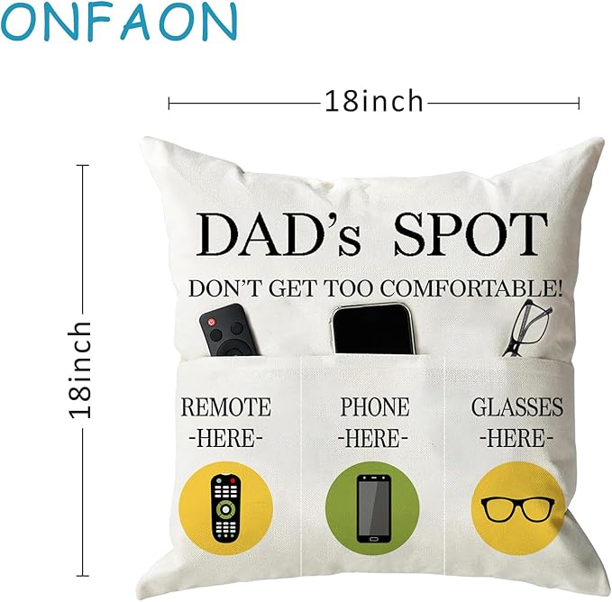 ONFAON Father's Day Throw Pillow Case, Dad's Spot Throw Pillow Covers 18 x 18 - Image 3