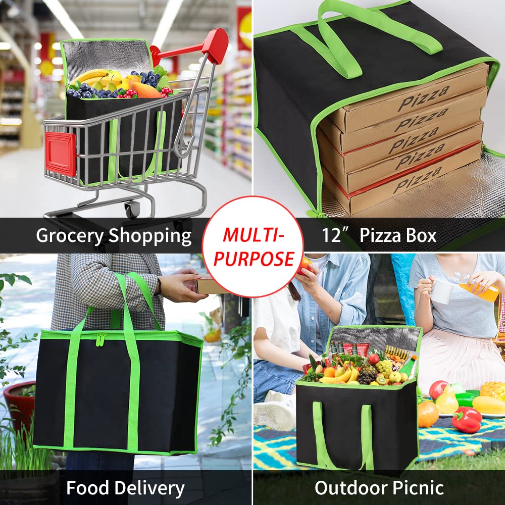 2-Pack Insulated Reusable Grocery Shopping Bag, X-Large, Black-Green