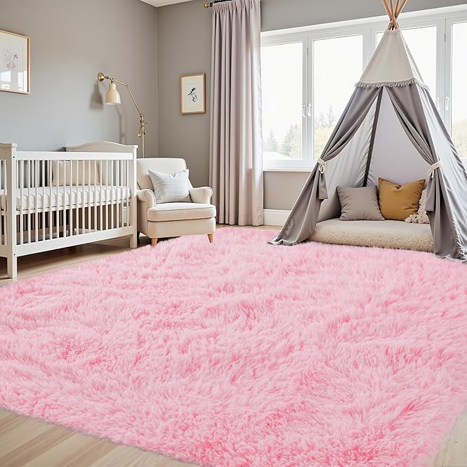 5x7 Area Rugs for Living Room Rug: Soft Fluffy Shag Light Pink Rugs for Bedroom - Image 9