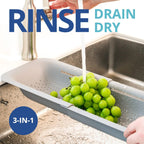 Blue Ginkgo Over Sink Colander, Extendable Kitchen Strainer, Grey