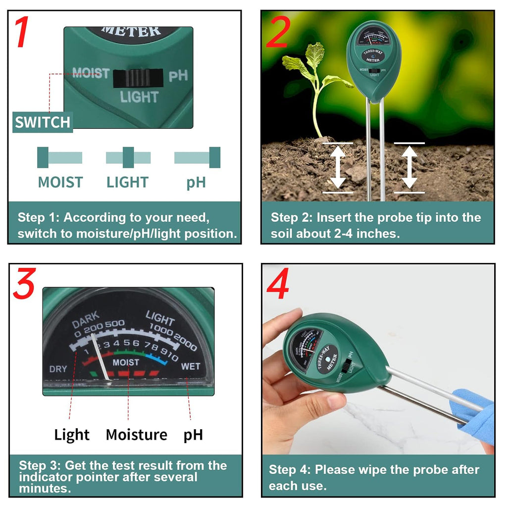2 Packs Soil Moisture Meter, 3 in 1 Soil Tester Tool, Plant Water Monitor