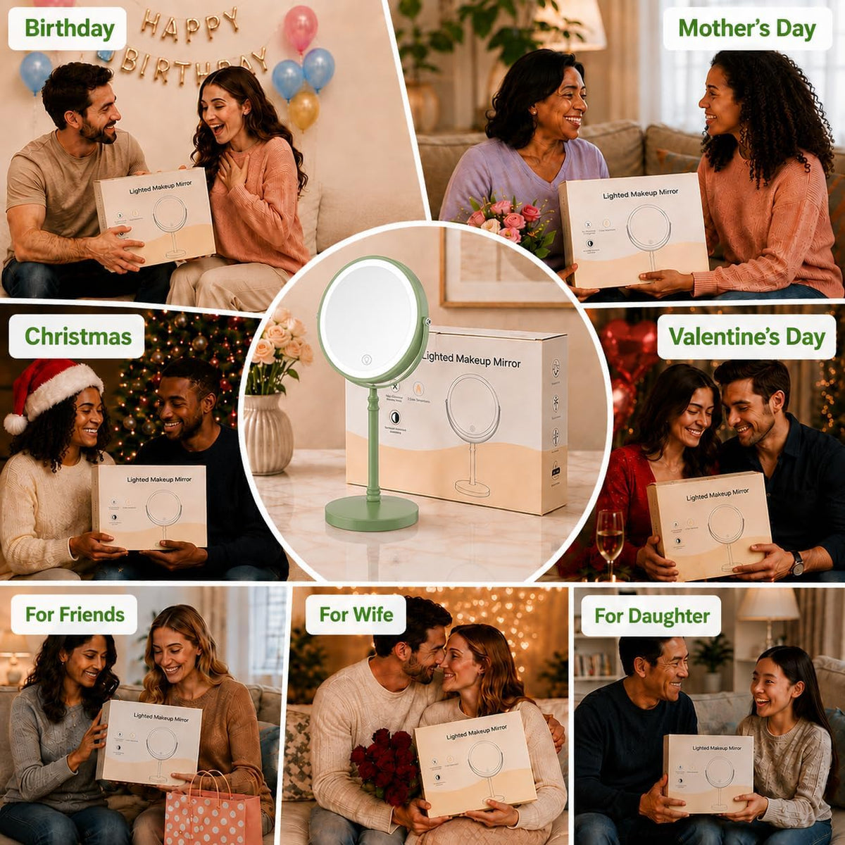 DEIOVWXS Makeup Mirror, Rechargeable Vanity Mirror with 3 Lights, 1X/10X