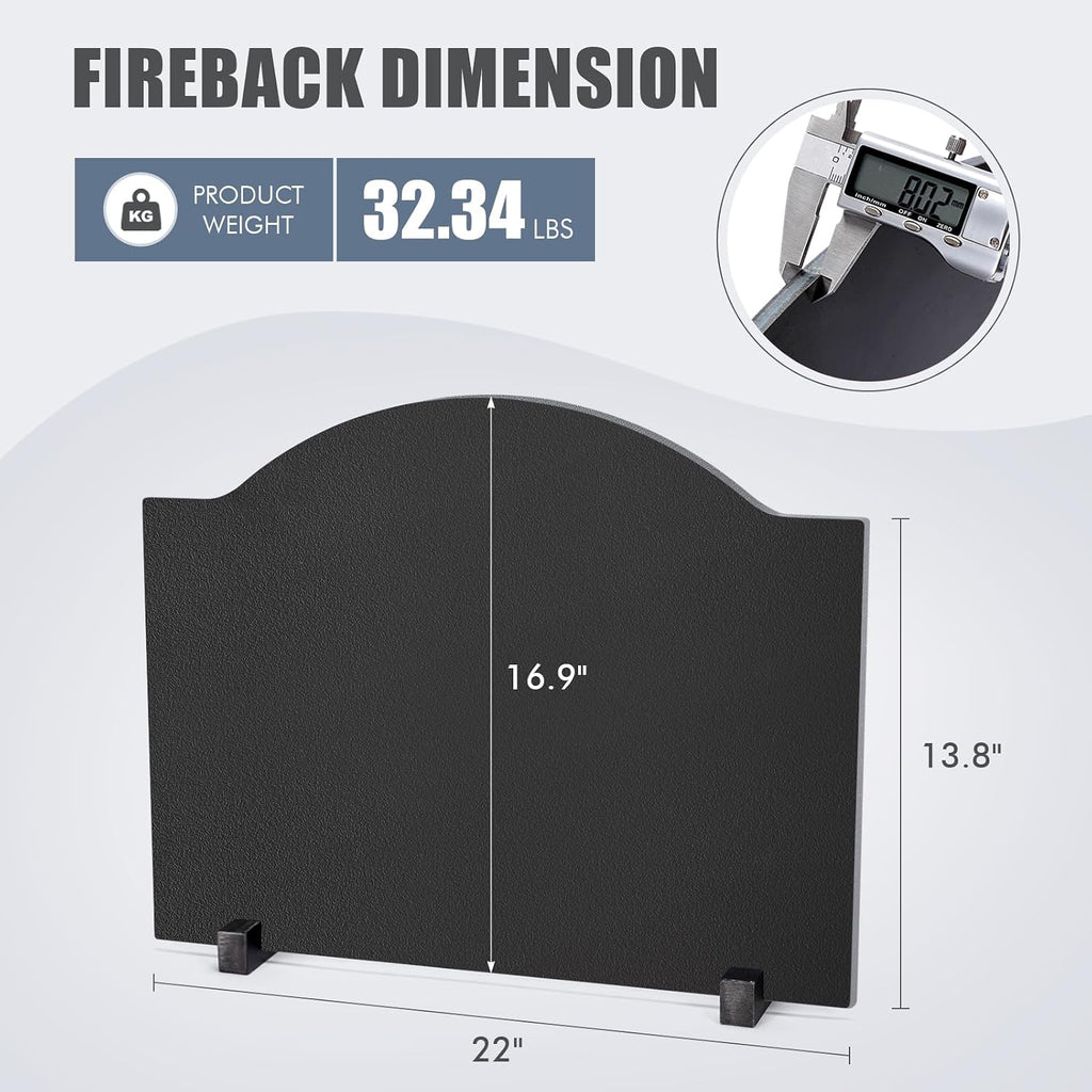 INNO STAGE 22 Inch Iron Fireback with Support Feet, Black