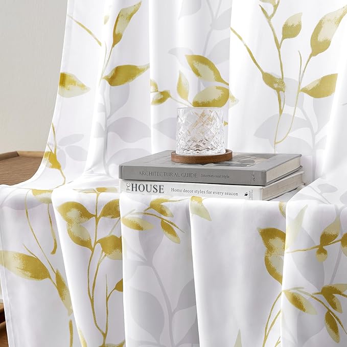 HOMEIDEAS Non-See-Through Gold and White Privacy Sheer Curtains 52 X 96 Inches - Image 6