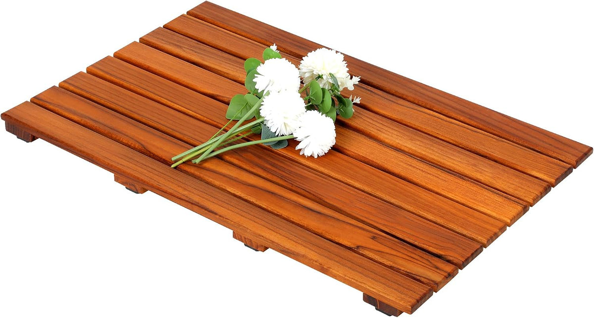VaeFae Teak Shower Mat, Non-Slip Bath Mat, Luxury Spa Mat, Wooden Mat for Bathtub, 20 x 13 in