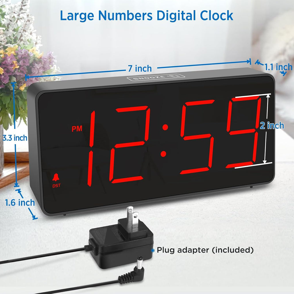 Peakeep Digital Alarm Clock for Bedroom Bedside, Large Display 5 Dimmers