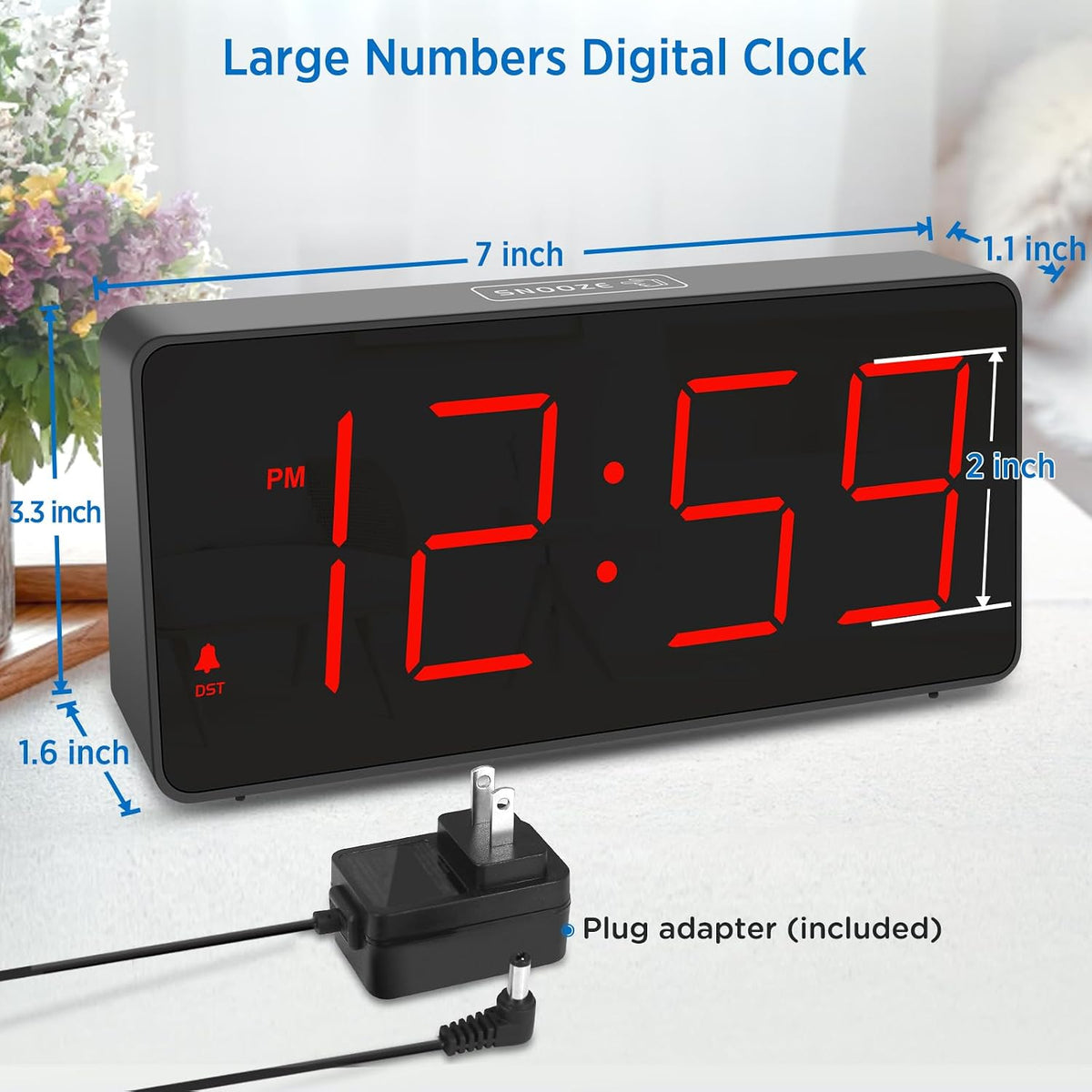 Peakeep Digital Alarm Clock for Bedroom Bedside, Large Display 5 Dimmers