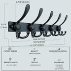 Coat Rack Wall Mount, Heavy Duty 12-Gauge Base vs Flimsy 1mm, Double-Thick Solid Anti-Snap Hooks, 16” Stud-Mount, Stainless Steel Hanger for Clothes Hat Entryway Closet Mudroom, Black