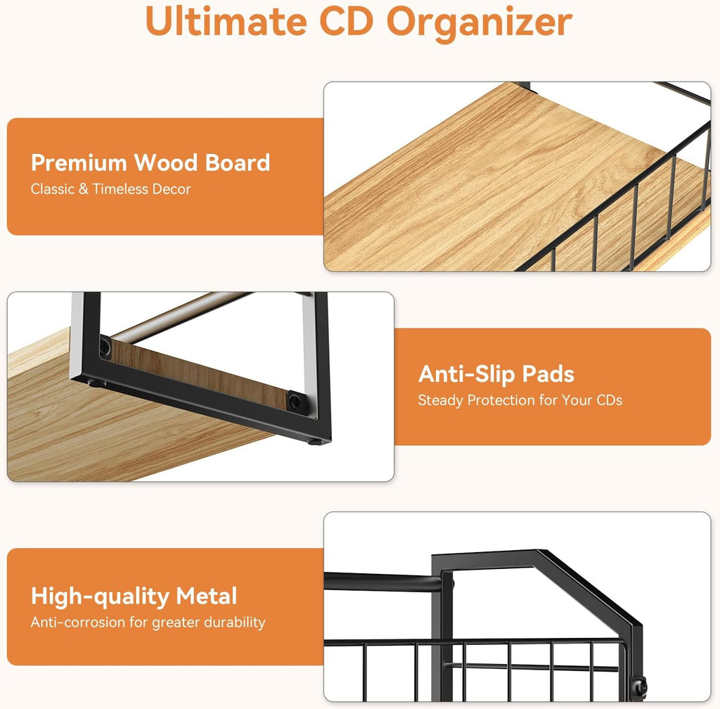 CD Storage, 2 Tier CD holder & Display, 60 Capacity-Natural Wood 2 Pack