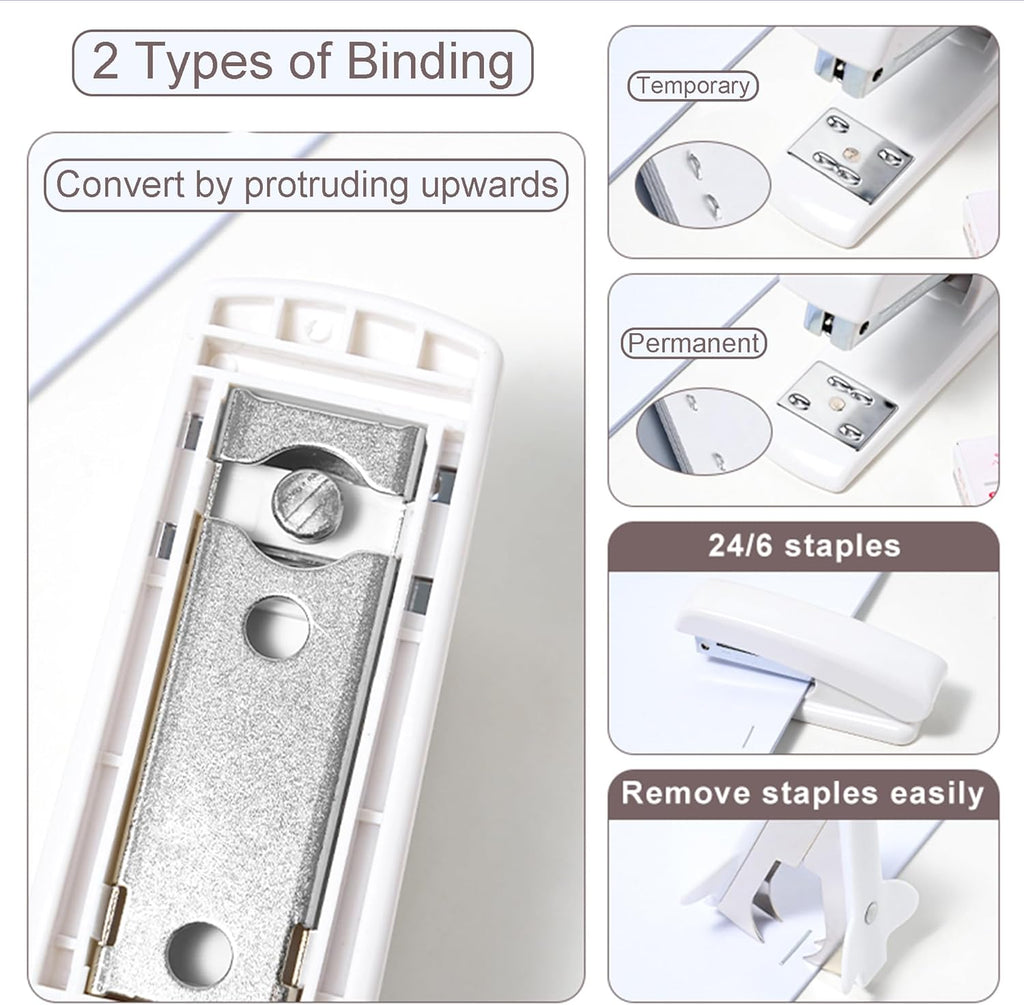 COMFYROOM Desk Accessories with Pen Holder, Office Supplies Desk Organizers and Accessories, Tape Dispenser, Stapler, Staple Remover, Staples, Clips Set, Ruler, Scissor, Pen, Tape (White)