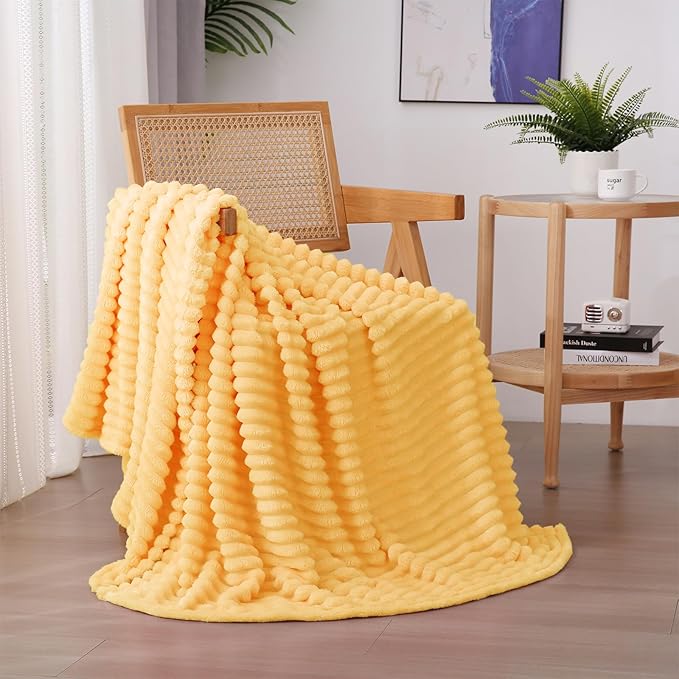 Light Yellow Fleece Throw Blanket 50”×60” by linecooo